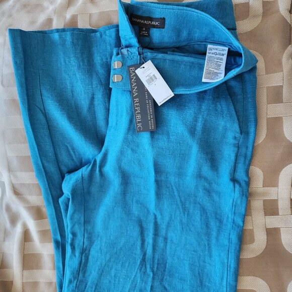 BANANA REPUBLIC TURQUOISE BLUE HIGH-RISE WIDE LINEN BLEND PANTS NEW SIZE 4 - Picture 2 of 11
